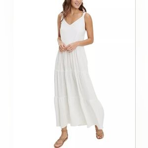 Splendid Winona White Cotton V Neck Layered Tiered Ruffle Dress Small